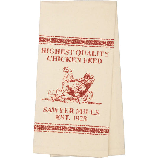 Sawyer Mills Red Chicken Muslin Unbleached Natural Tea Towel