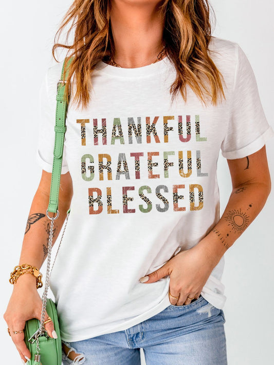 THANKFUL GRATEFUL BLESSED Graphic Cuffed Tee