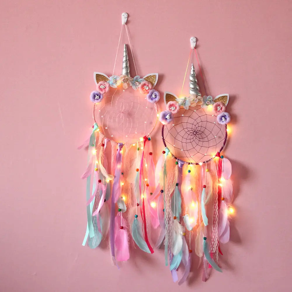 Pink Unicorn Feather Dream Catcher With LED