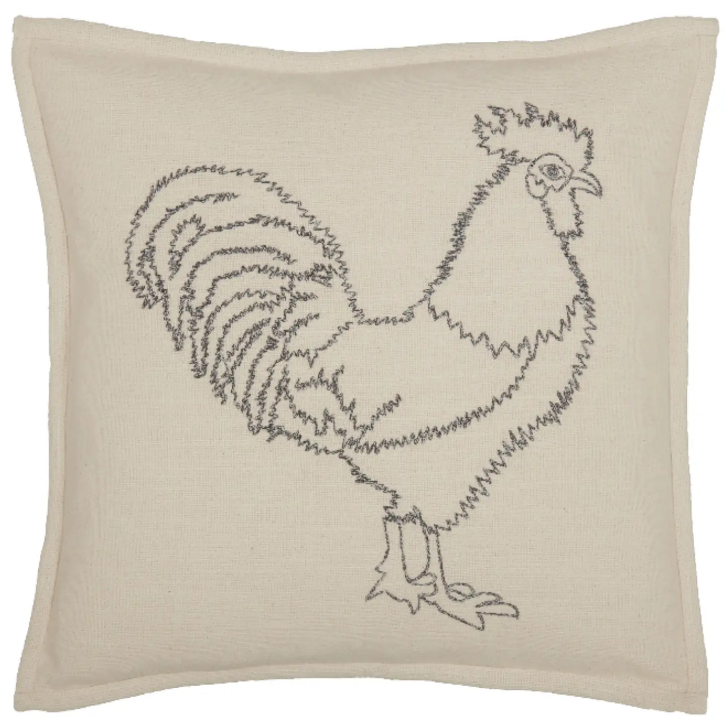 Market Place Natural Embroidered Rooster Pillow Cover 16x16