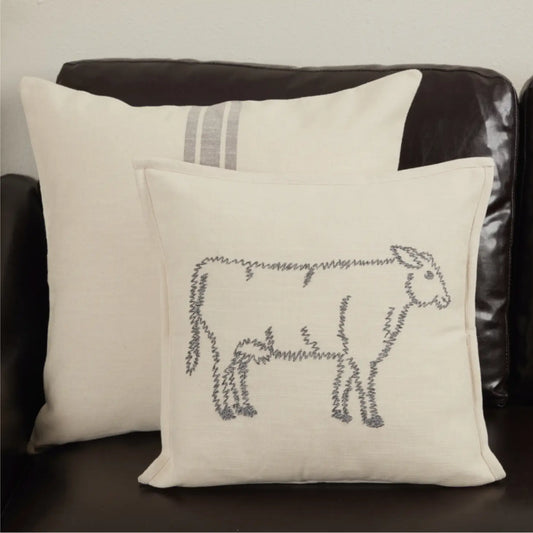 Market Place Natural Embroidered Cow Pillow Cover 16Lx16W