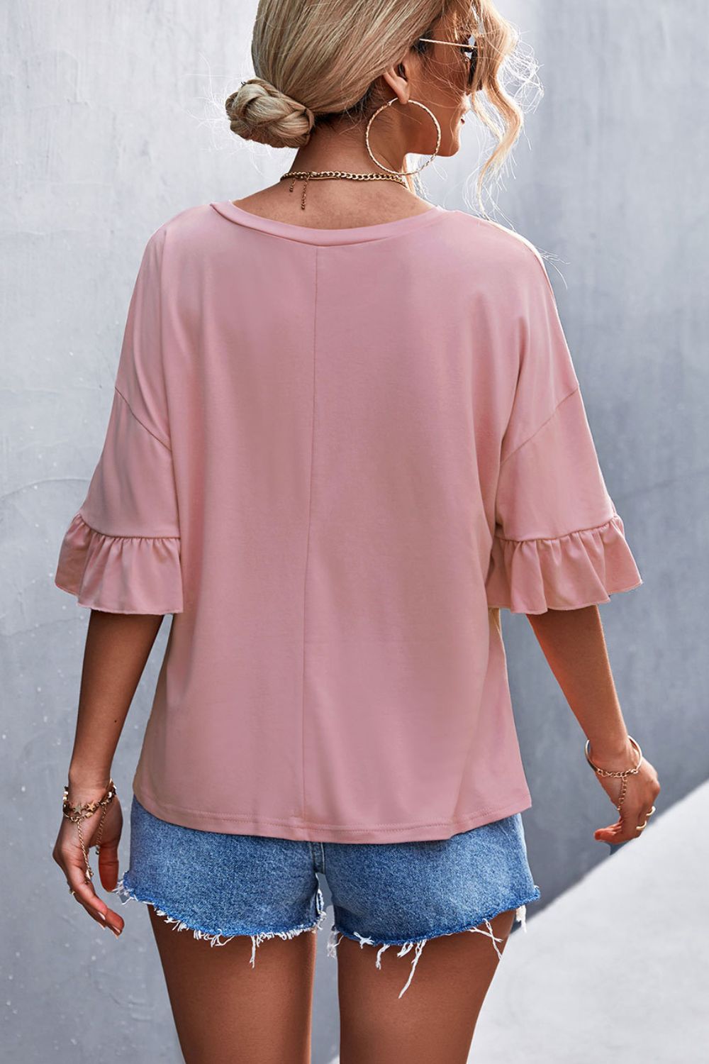 Flare Sleeve Round Neck Tee