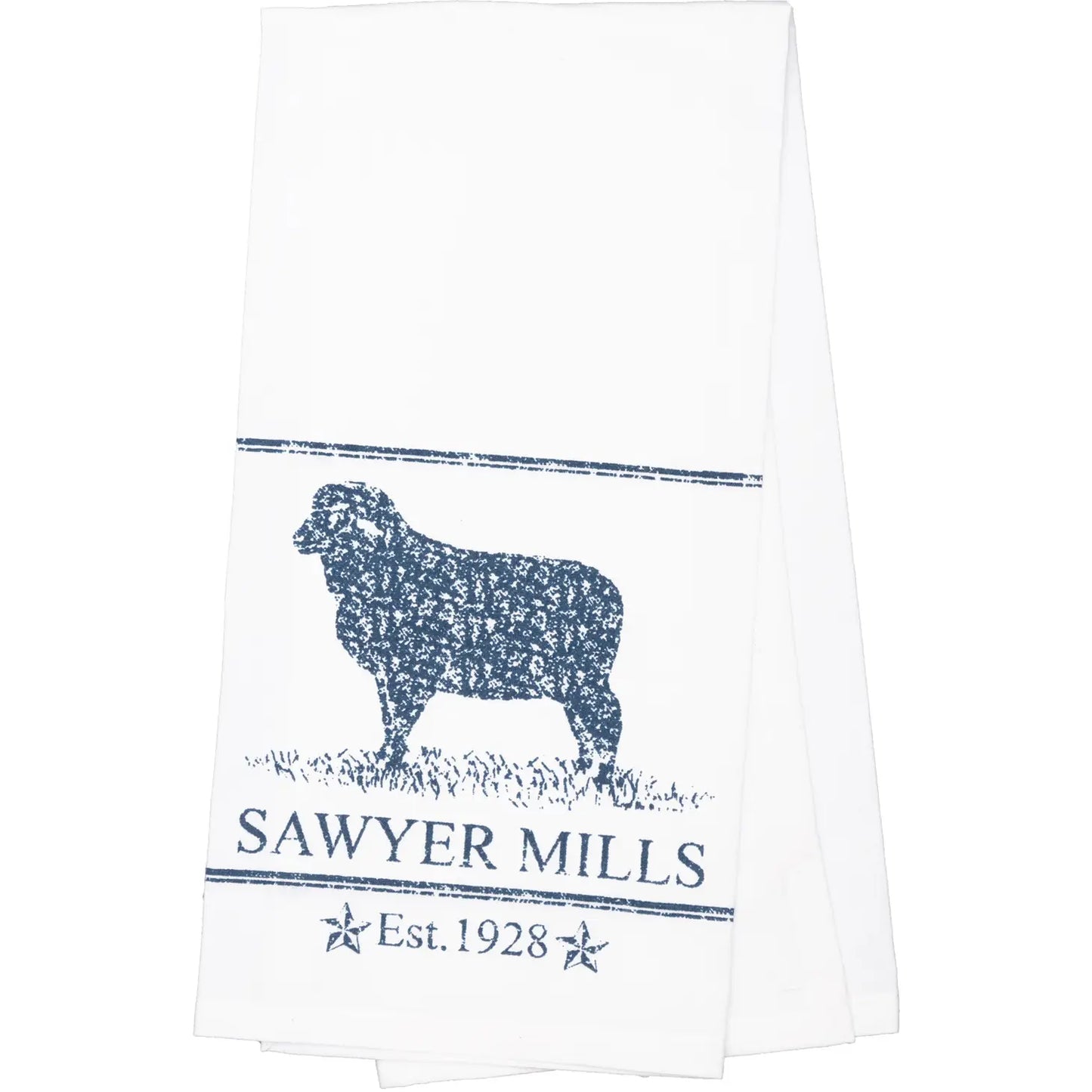 Sawyer Mills Blue Lamb Muslin Bleached White Tea Towel