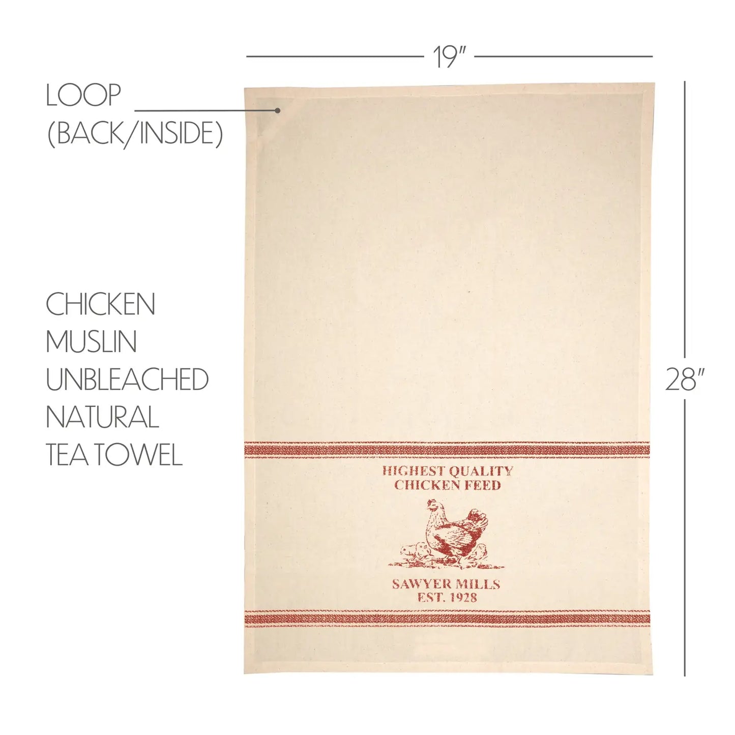 Sawyer Mills Red Chicken Muslin Unbleached Natural Tea Towel