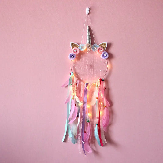 Pink Unicorn Feather Dream Catcher With LED