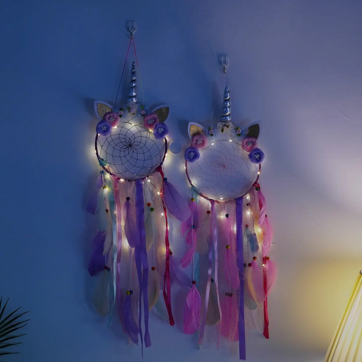 Pink Unicorn Feather Dream Catcher With LED