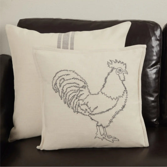 Market Place Natural Embroidered Rooster Pillow Cover 16x16